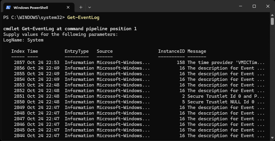 Get-EventLog example 2